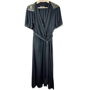 VINTAGE 80's Roger Milot JoEd‎ Sophisticates beaded shoulder wrap dress M/ L